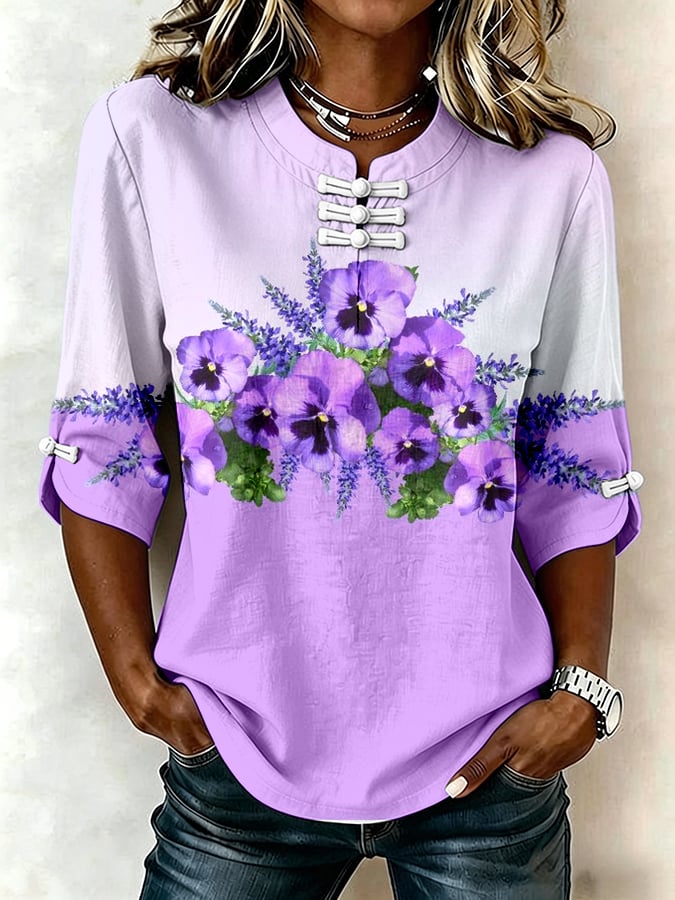 Women's Casual Retro Purple Artistic Frog-button Shirt